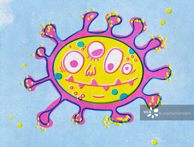 蓝色背景上的彩色卡通病毒图片素材