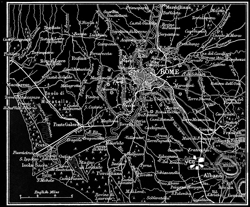 意大利罗马古老彩色石印地图图片素材