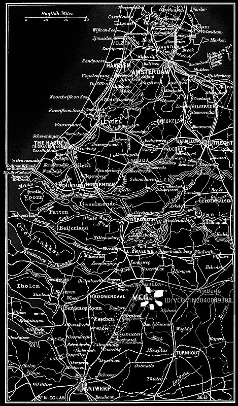 荷兰首都阿姆斯特丹和第二大城市鹿特丹古老彩色石印地图图片素材