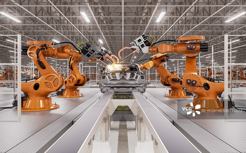机器人焊接车身的装配线图片素材