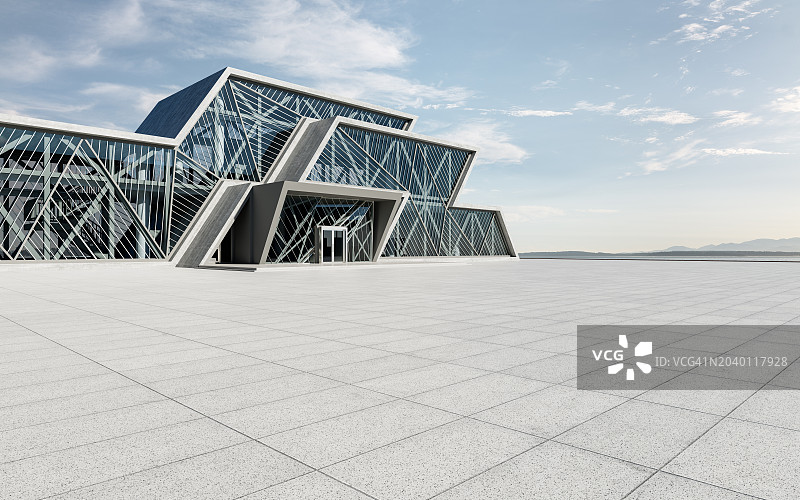 海滨现代建筑前的空旷地面图片素材