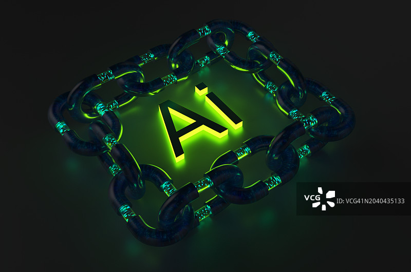 黑色背景上的数字安全和人工智能链环概念图片素材