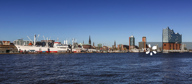 德国汉堡市-易北河的天际线全景图片素材