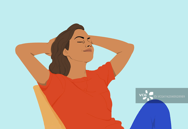 双手放在脑后放松的女人图片素材