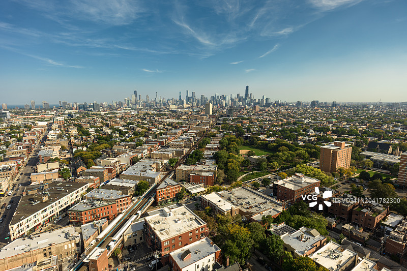 芝加哥市中心威克公园航拍照片图片素材