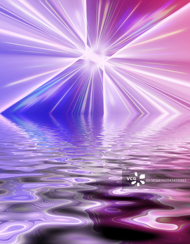 粉色漩涡与水面反射的彩色光芒图片素材