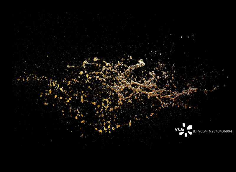 黑色背景上金色金属液体飞溅和滴落图片素材