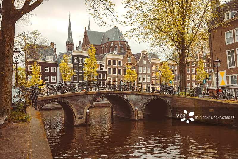 荷兰阿姆斯特丹运河桥梁城市风光图片素材