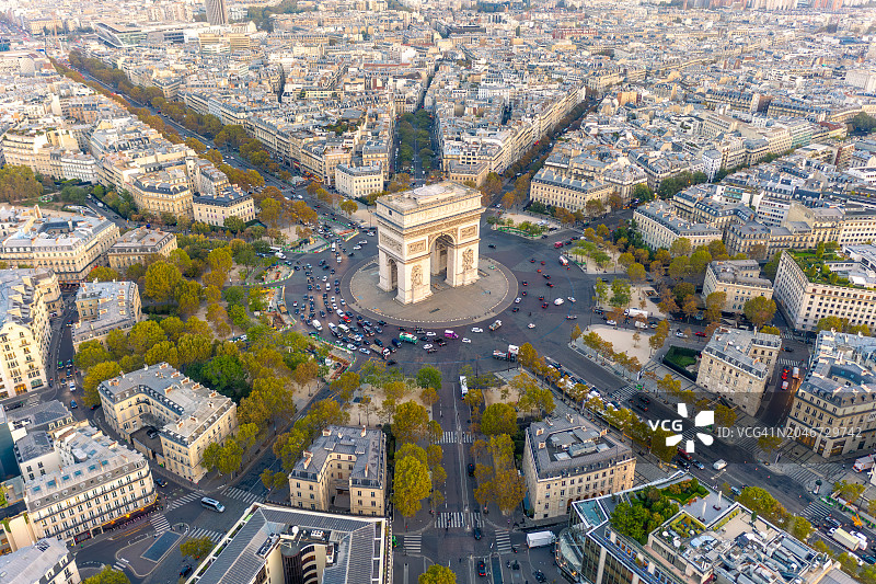 巴黎凯旋门夏约宫航拍图片素材