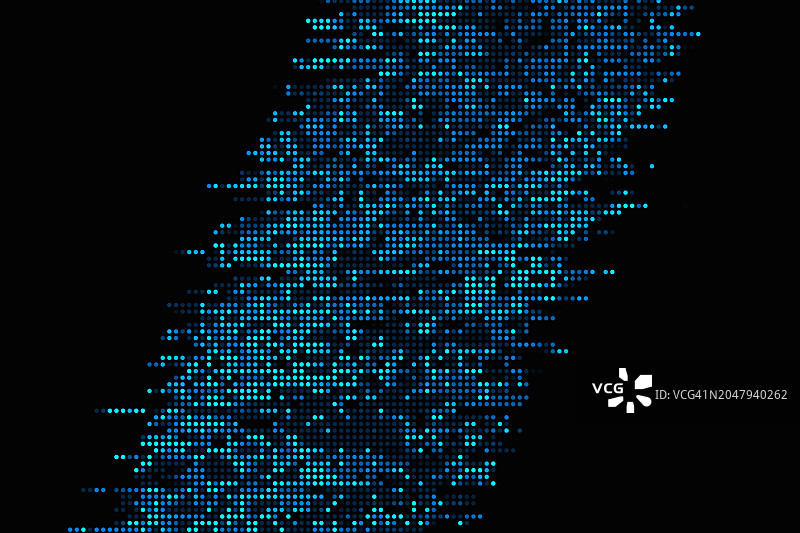 抽象LED屏幕纹理，点状电视背景，半色调点，运动故障交错蓝色单色失真纹理未来主义设计与圆形颜色变化水平条纹图案，数字信号广播错误边框图片素材