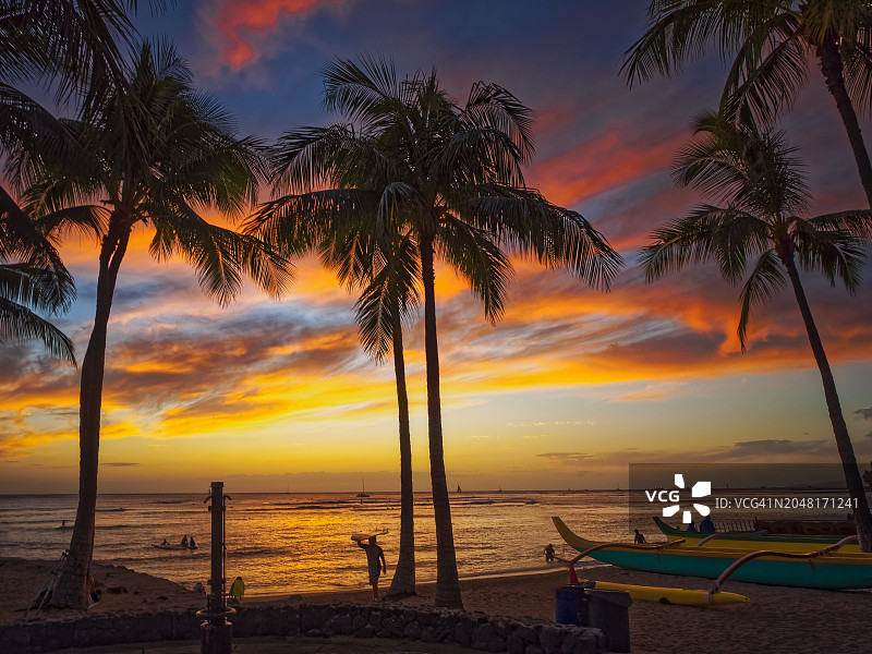 夏威夷檀香山威基基海滩日落图片素材