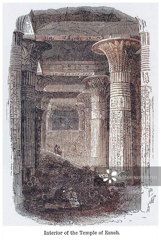 埃斯纳克努姆神庙内部古老雕刻插图 - 该神庙供奉克努姆神图片素材