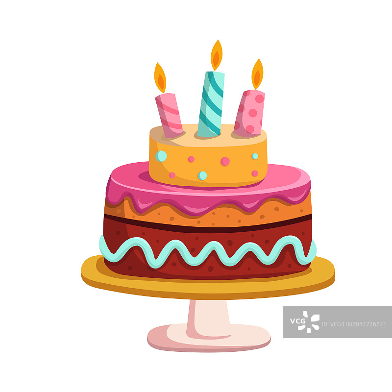卡通风格双层生日蛋糕插画图片素材