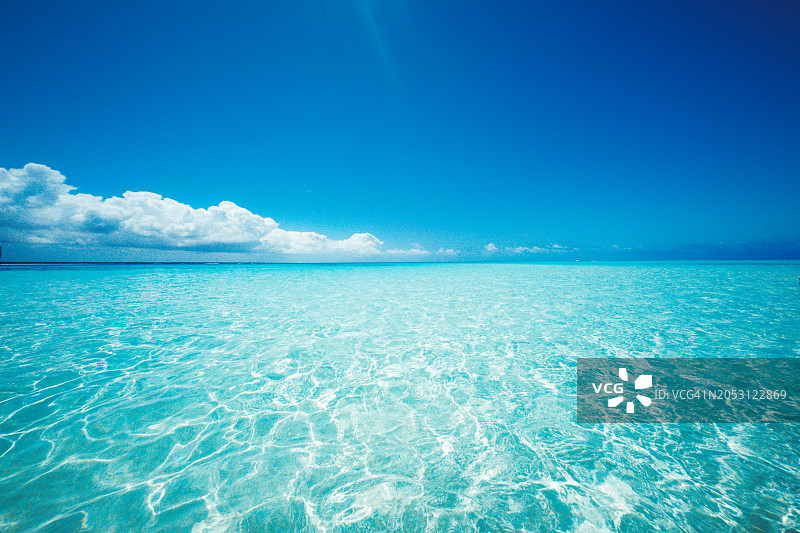 绿松石水面和彩色天空的地平线图片素材