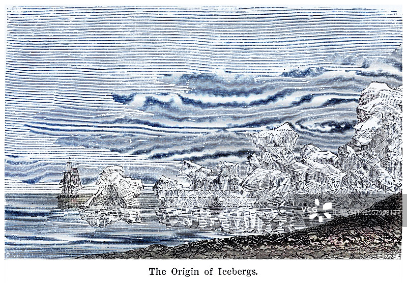 古老的雕刻插图的冰形成在遥远的北方冰山图片素材