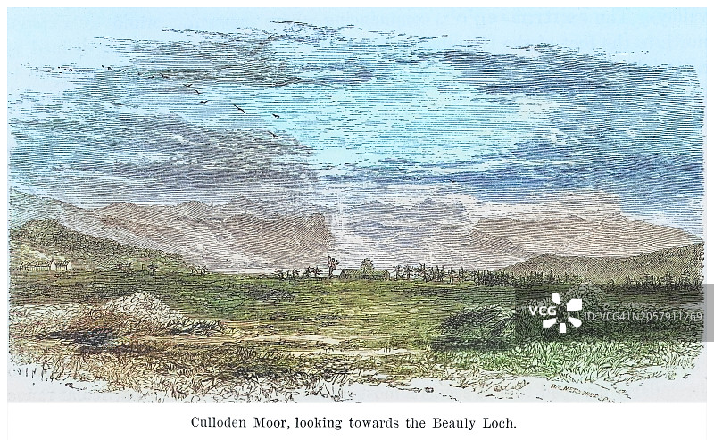 库洛登沼泽和荒地地区古版画，眺望美丽湖图片素材