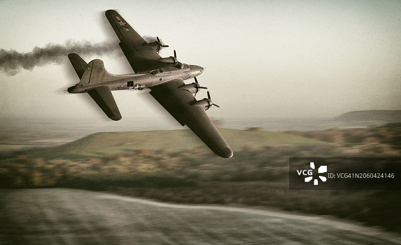 复古B-17轰炸机比例模型摄影图片素材