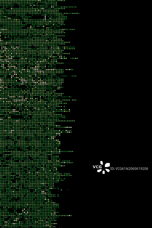 抽象LED屏幕纹理，点状电视背景，半色调点，运动故障交错绿色单色失真纹理未来主义设计与圆形颜色变化水平条纹图案。数字信号，广播错误边框图片素材