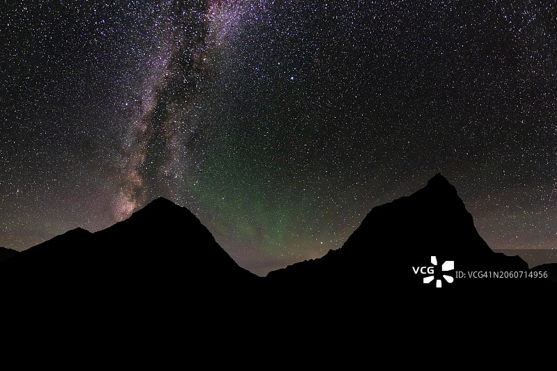 珠穆朗玛峰和努子峰的银河夜景，尼泊尔图片素材