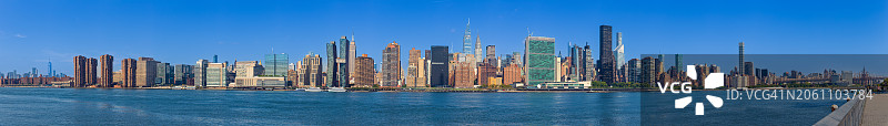 纽约市天际线：联合国大楼、克莱斯勒大厦、帝国大厦、世贸中心和曼哈顿东区摩天大楼图片素材