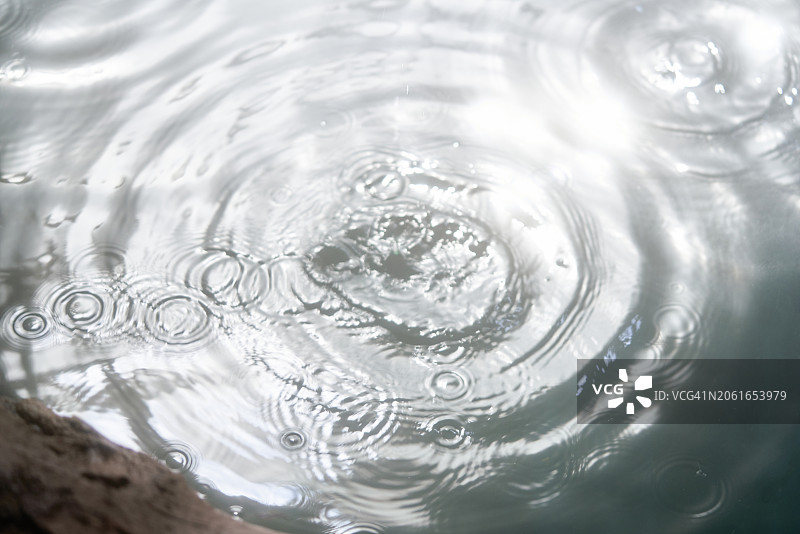 水滴落入池塘的涟漪效果俯视图图片素材