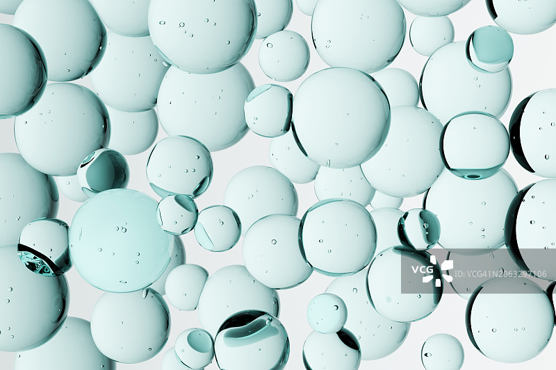 蓝色分子水滴3D液体气泡图案美容背景图片素材