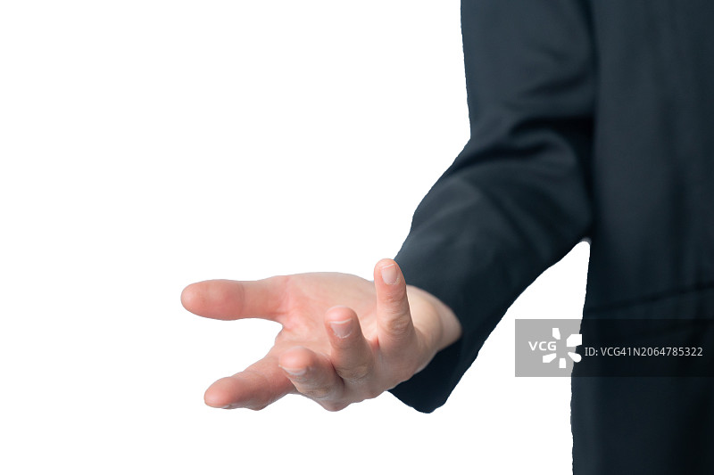 商务人士做出乞讨手势或拿着东西，白色背景图片素材