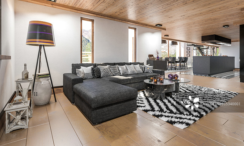 滑雪胜地小木屋客厅图片素材