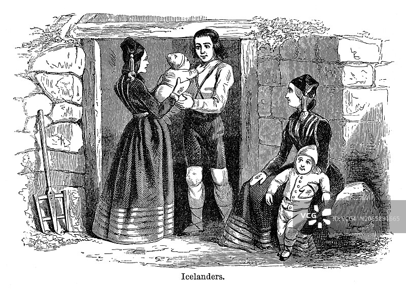 关于冰岛文化的古老雕刻插图图片素材