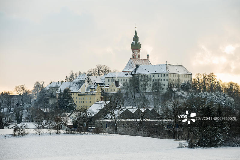 冬季安德克斯修道院，位于德国巴伐利亚图片素材