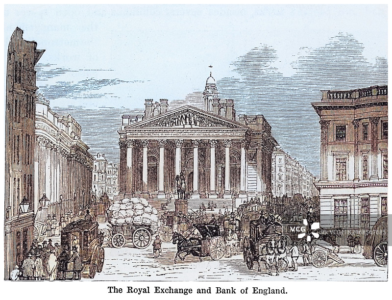 英格兰伦敦皇家交易所和英格兰银行老照片图片素材