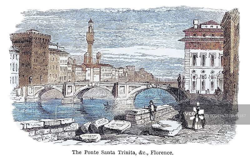 古代版画：佛罗伦萨圣三一桥（托斯卡纳地区首府）图片素材