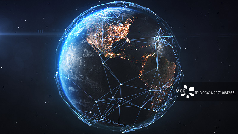 地球上的全球网络，全球业务、飞行路线、全球金融图片素材