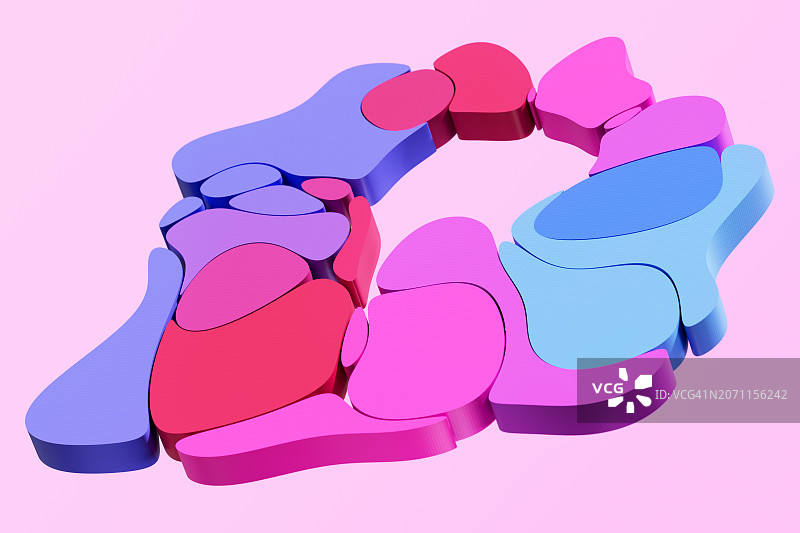 彩色几何形状相互连接的抽象3D图像图片素材