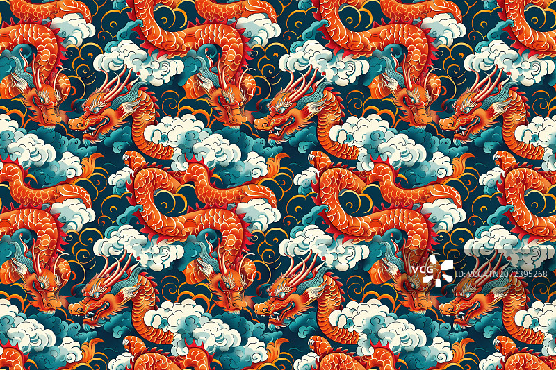 农历新年龙纹-无缝四重奏连续图案3*2图片素材