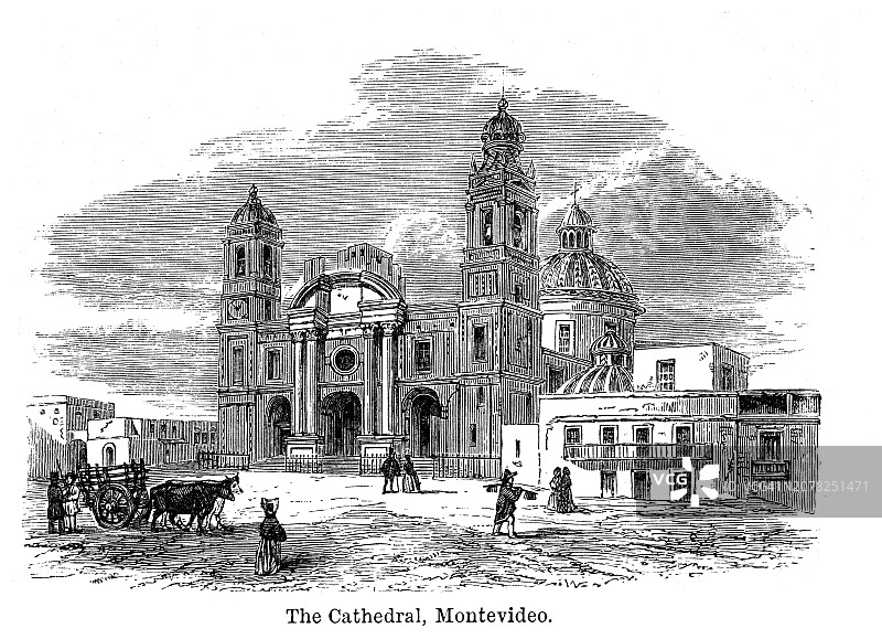 乌拉圭首都蒙得维的亚大都会大教堂古老雕刻插图图片素材