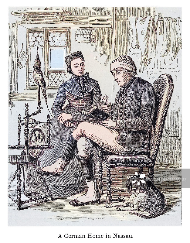 德国莱茵兰-普法尔茨州拿骚的德国家庭老式雕刻插图图片素材