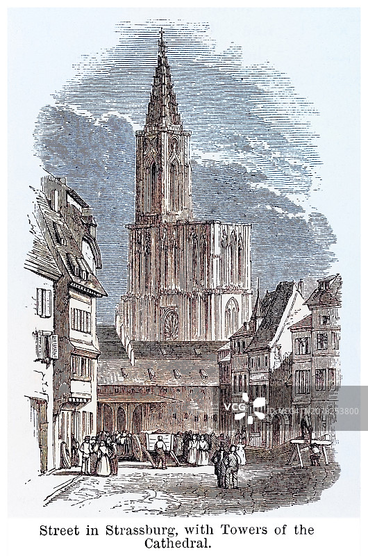 法国斯特拉斯堡主教座堂的古老雕刻插图图片素材