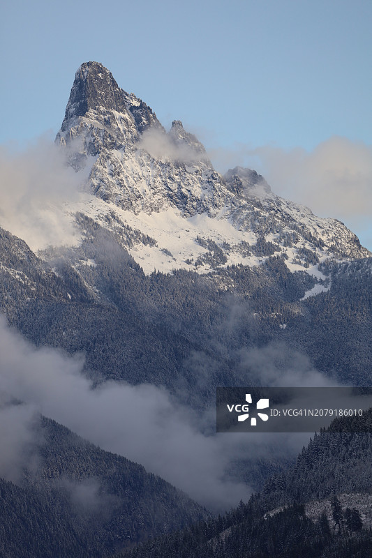 白雪皑皑的群山映衬着天空的美景图片素材