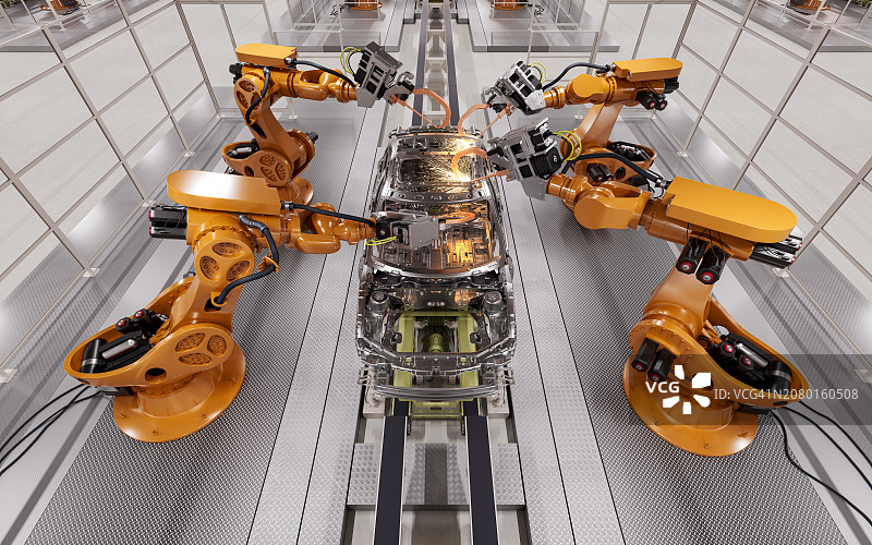 机器人焊接车身的装配线图片素材
