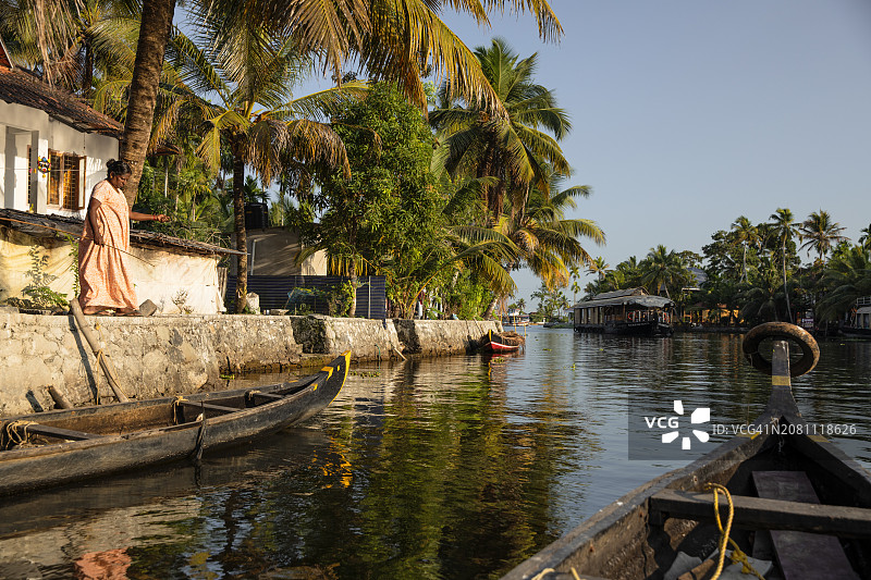 印度喀拉拉邦阿勒皮的游船图片素材