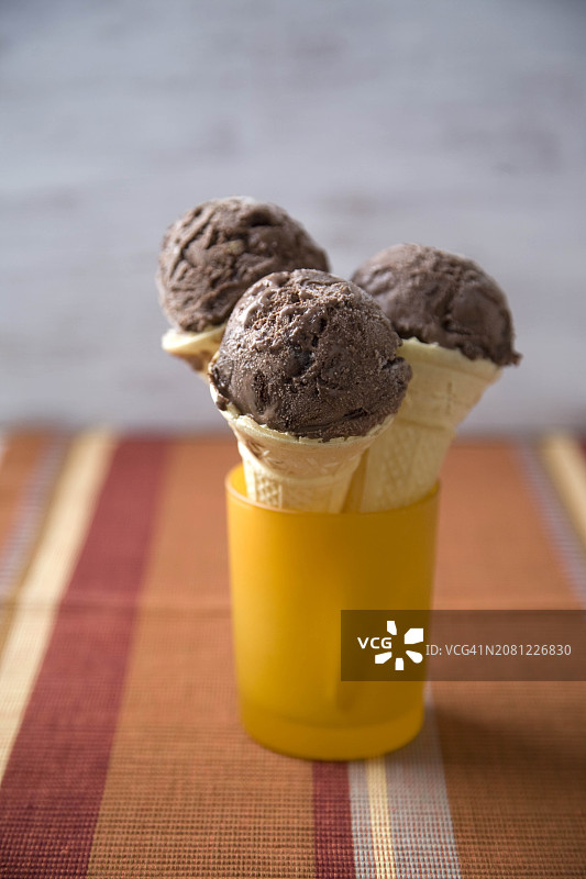 蛋糕甜筒中的巧克力冰淇淋图片素材