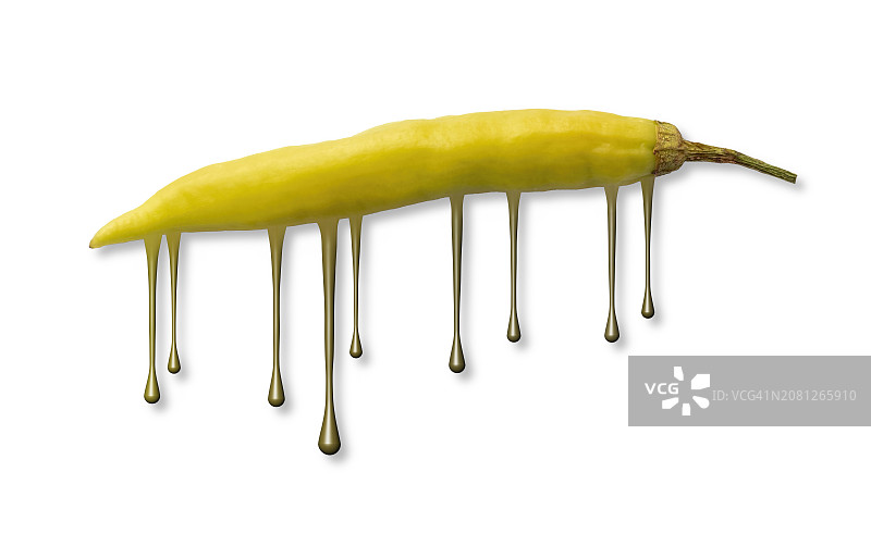 白色背景上融化的超辣黄色辣椒图片素材