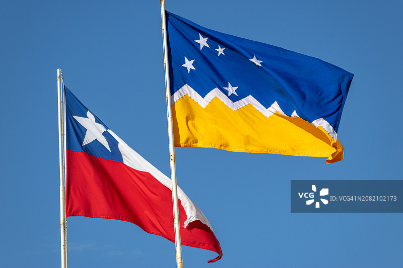 智利麦哲伦-智利南极地区区旗和智利国旗图片素材