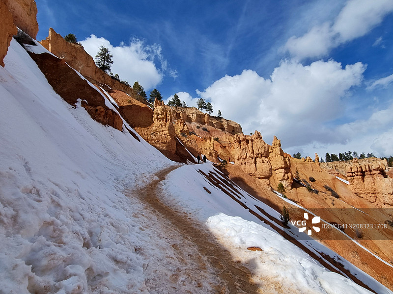 布莱斯峡谷国家公园纳瓦霍环线小径上的雪景图片素材