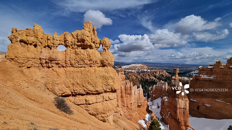 布莱斯峡谷国家公园砂岩墙上侵蚀形成的窗户图片素材