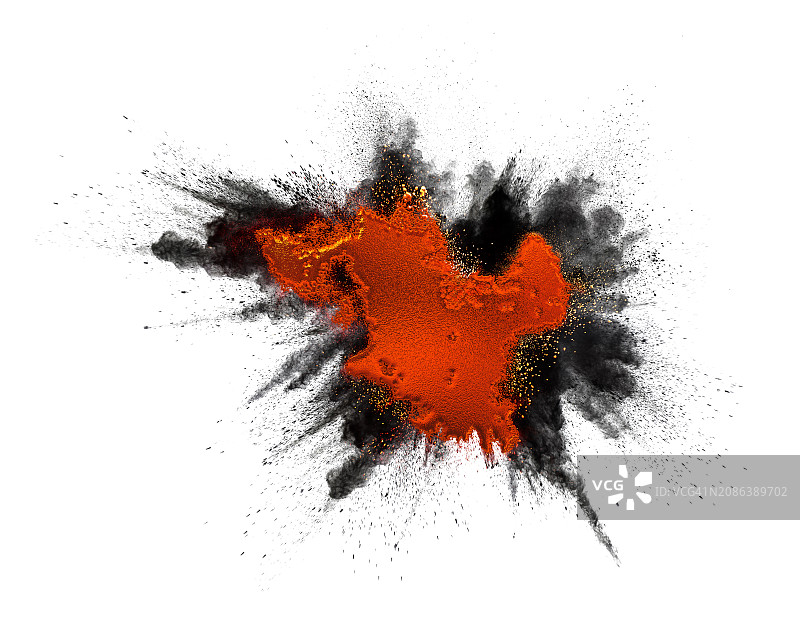 白色背景上红色白炽液体爆炸图片素材