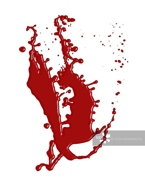 白色背景上红色丙烯颜料的动态滴溅图片素材