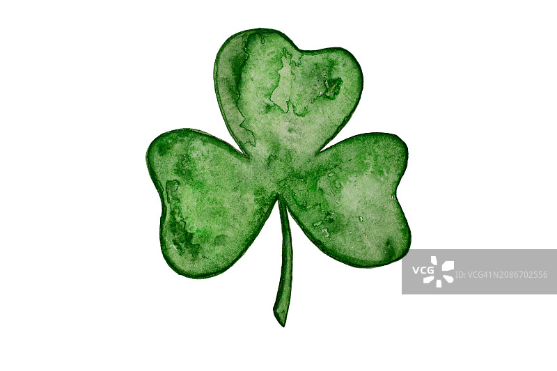 手绘水彩三叶草，圣帕特里克节概念图片素材