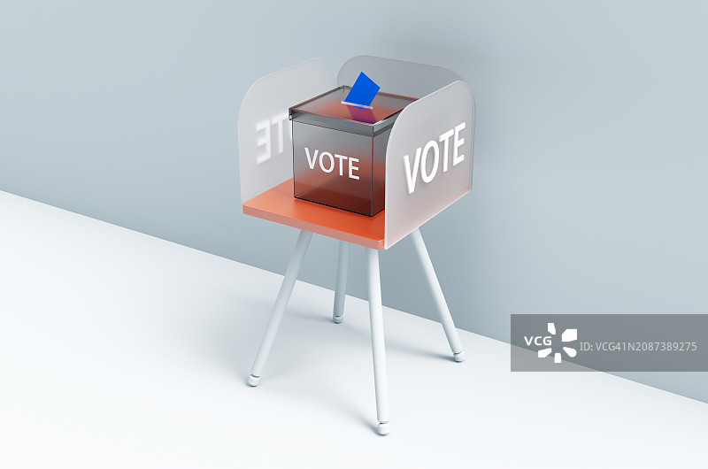 带有蓝色选票的透明总统投票箱的抽象概念图片素材